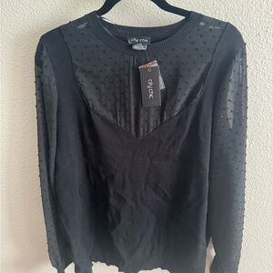 City Chic Black Sheer Sleeve Top